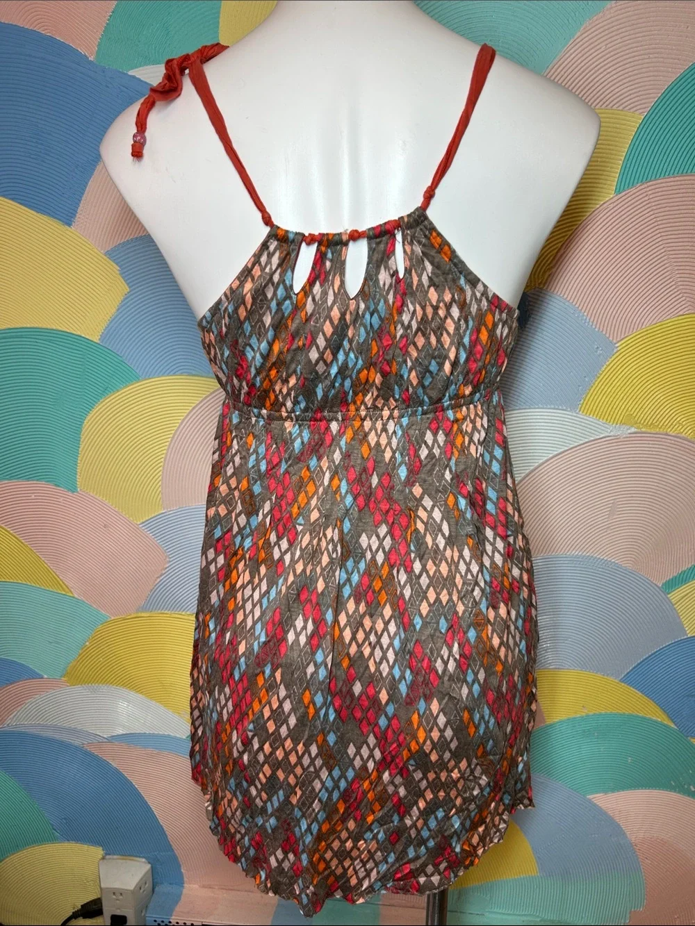 Free People 2010s  Sleeveless Multicolor Diamond-Pattern Summer Dress sz M
